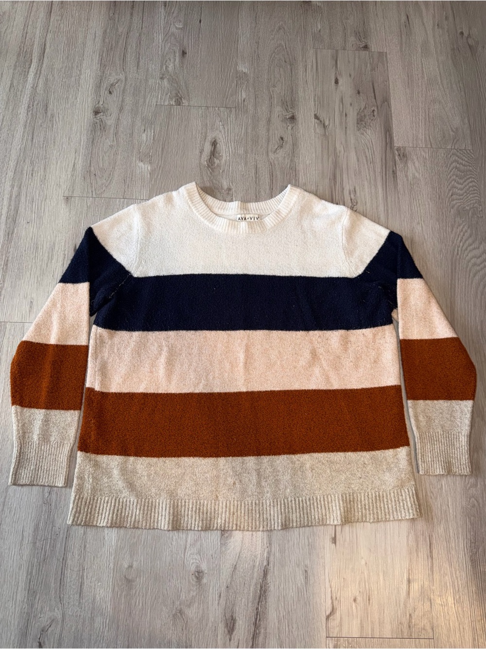 Ava & Viv Women's Crewneck Sweater in Cream, Navy & Rust